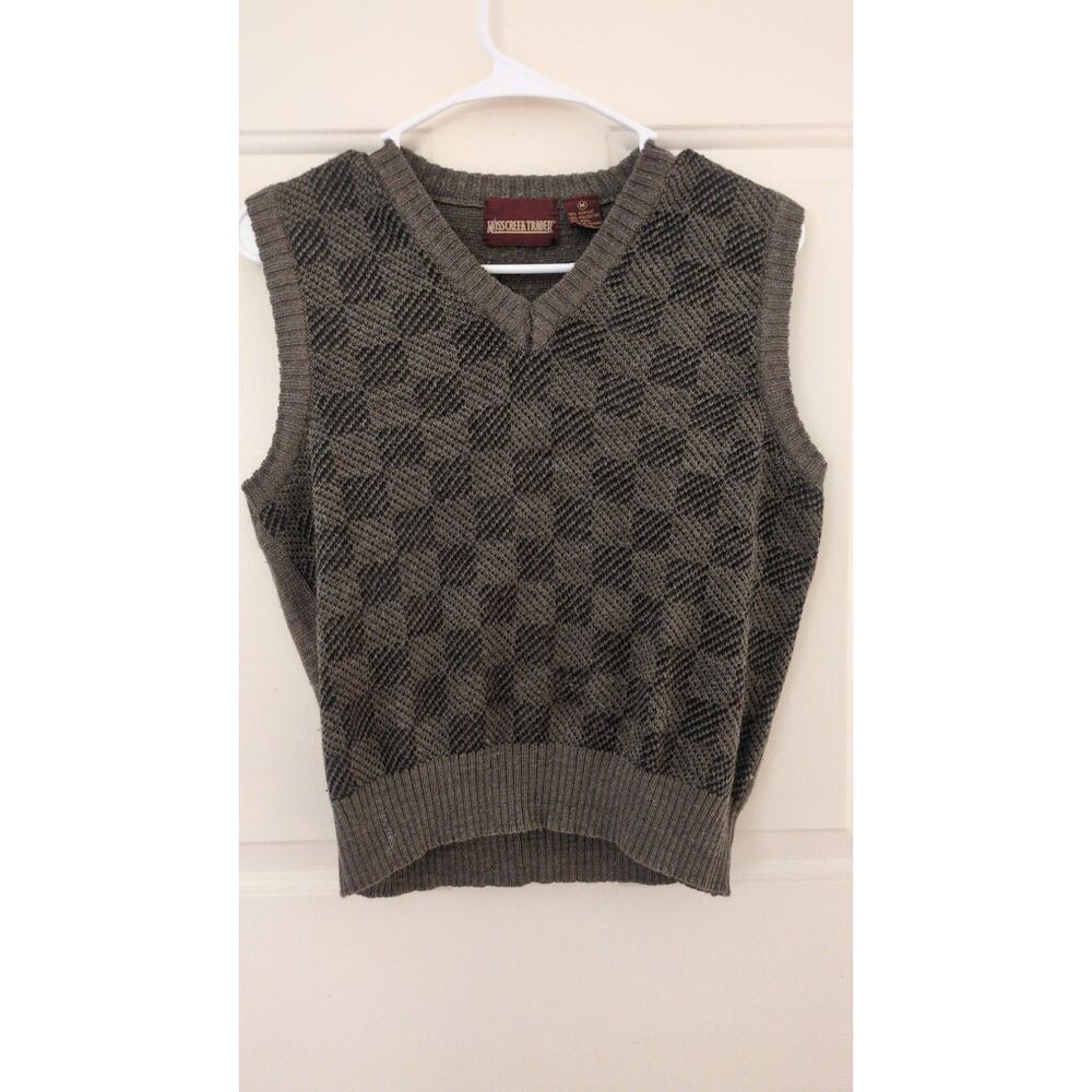 Vintage Moss Creek Trader Women's Wool Blend Brown Checkered Sweater Vest Medium
